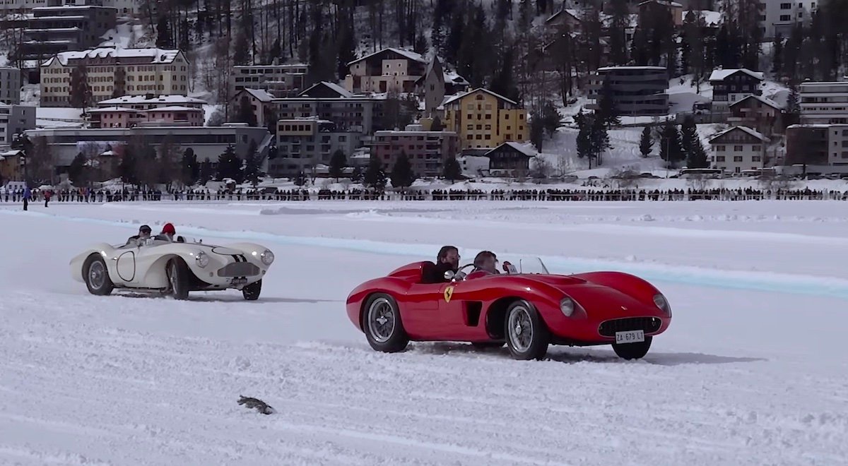 Classic cars drifting on an ice circuit at The ICE St Moritz